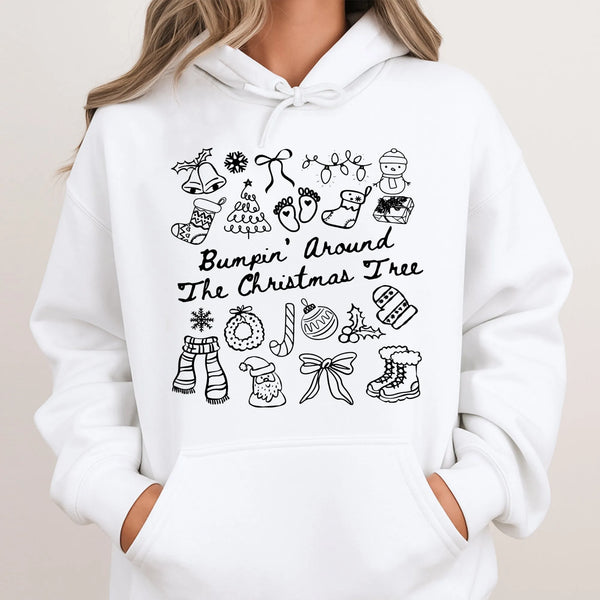 Pregnancy Announcement Hoodie, Bumpin' Around the Christmas Tree Hoodie, Adorable Maternity Holiday Sweatshirt, Expecting Mom