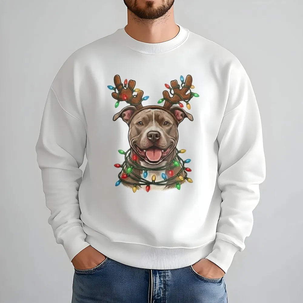 Reindeer Antlers Festive Dog Sweatshirt, Pitbull Christmas Sweatshirt, Adorable Holiday Puppy Sweatshirt, Dog Mom Xmas Crewne