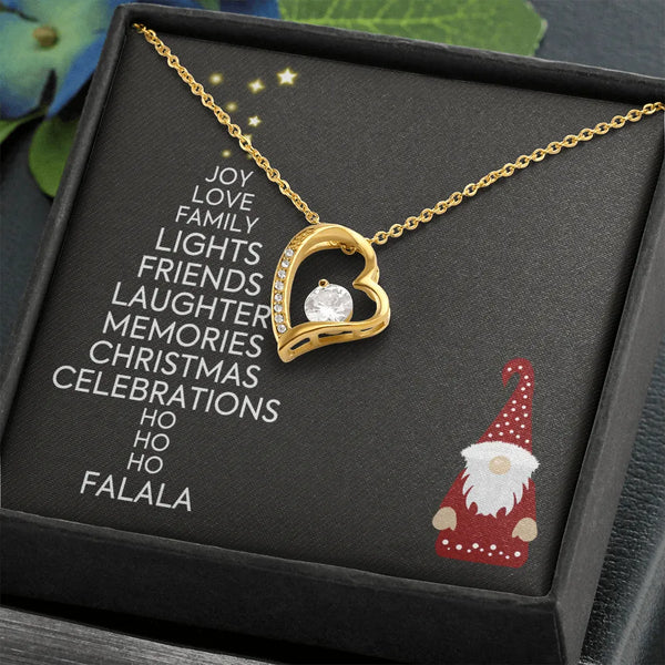 Forever Love Heart Necklace, Christmas Tree Word Art Necklace, Cubic Zirconia Holiday Pendant, Christmas Jewelry Present for 