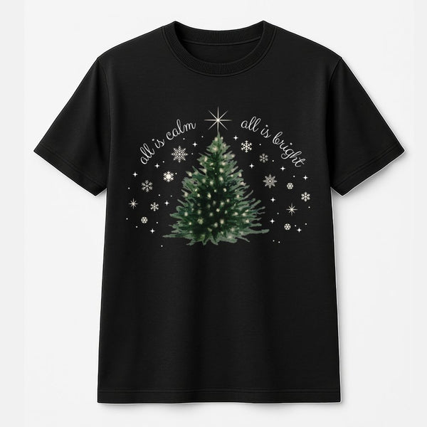 Watercolor Christmas Tree Graphic Tee, All Is Calm All Is Bright Shirt, Minimalist Holiday T-Shirt, Winter Tree Xmas Shirt, H