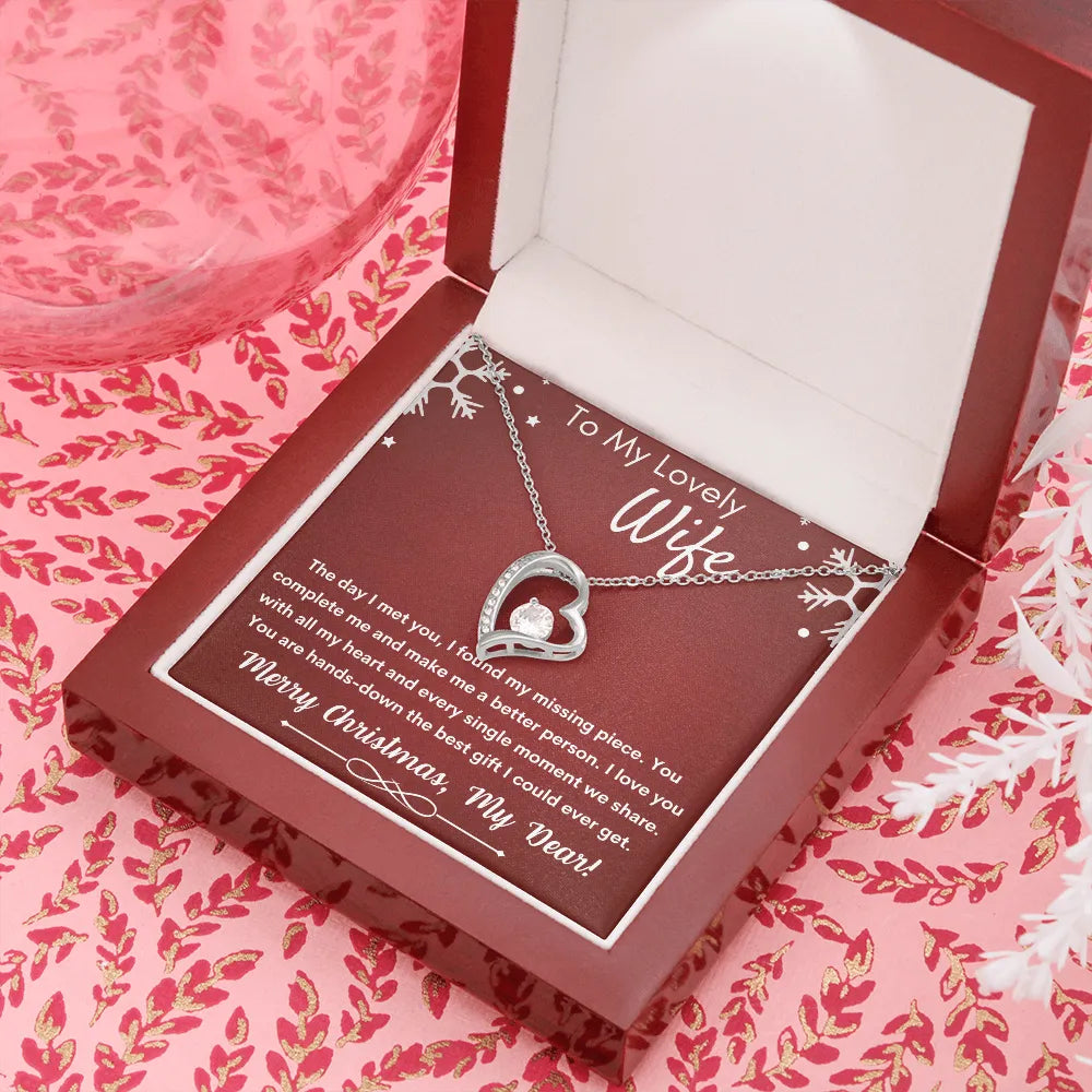 Cubic Zirconia Heart Pendant, Forever Love Heart Necklace, 14K White Gold Finish Necklace, Christmas Present for Wife, Romant