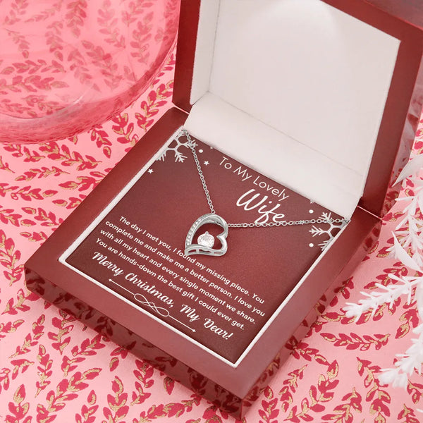 Cubic Zirconia Heart Pendant, Forever Love Heart Necklace, 14K White Gold Finish Necklace, Christmas Present for Wife, Romant