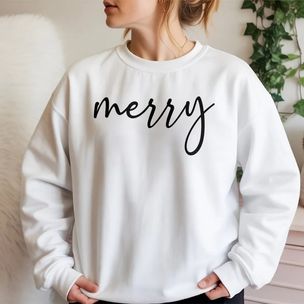 Minimalist Script Holiday Crewneck, Merry Christmas Sweatshirt, Festive Winter Aesthetic Pullover, Xmas Present for Women and
