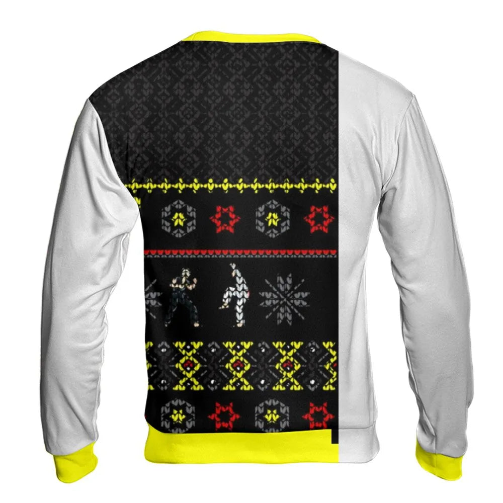 Retro Gamer Ugly Christmas Sweater, Fighting Game Pixel Art Sweatshirt, 8-Bit Arcade Holiday Crewneck, Video Game Xmas Sweats