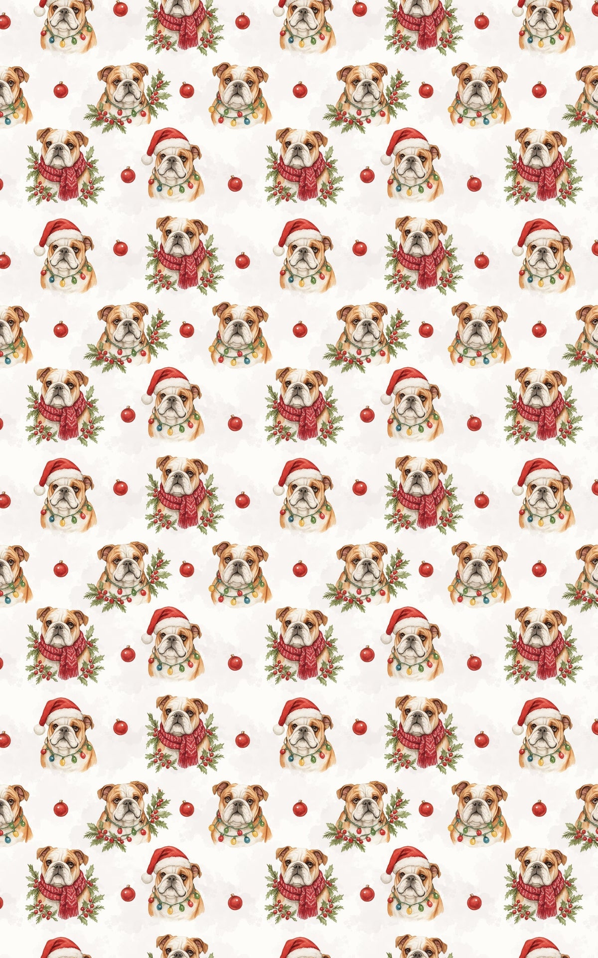 Festive Bulldog Gift Wrap, Bulldog Christmas Wrapping Paper, Holiday Dog Wrapping Paper Roll, Dog Lover Xmas Wrapping Paper, 