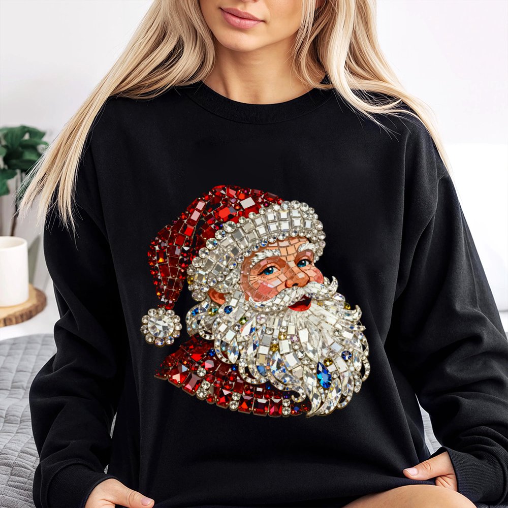 Sparkle Crystal Christmas Crewneck, Jewel Mosaic Santa Sweatshirt, Festive Santa Claus Pullover, Holiday Graphic Sweatshirt, 