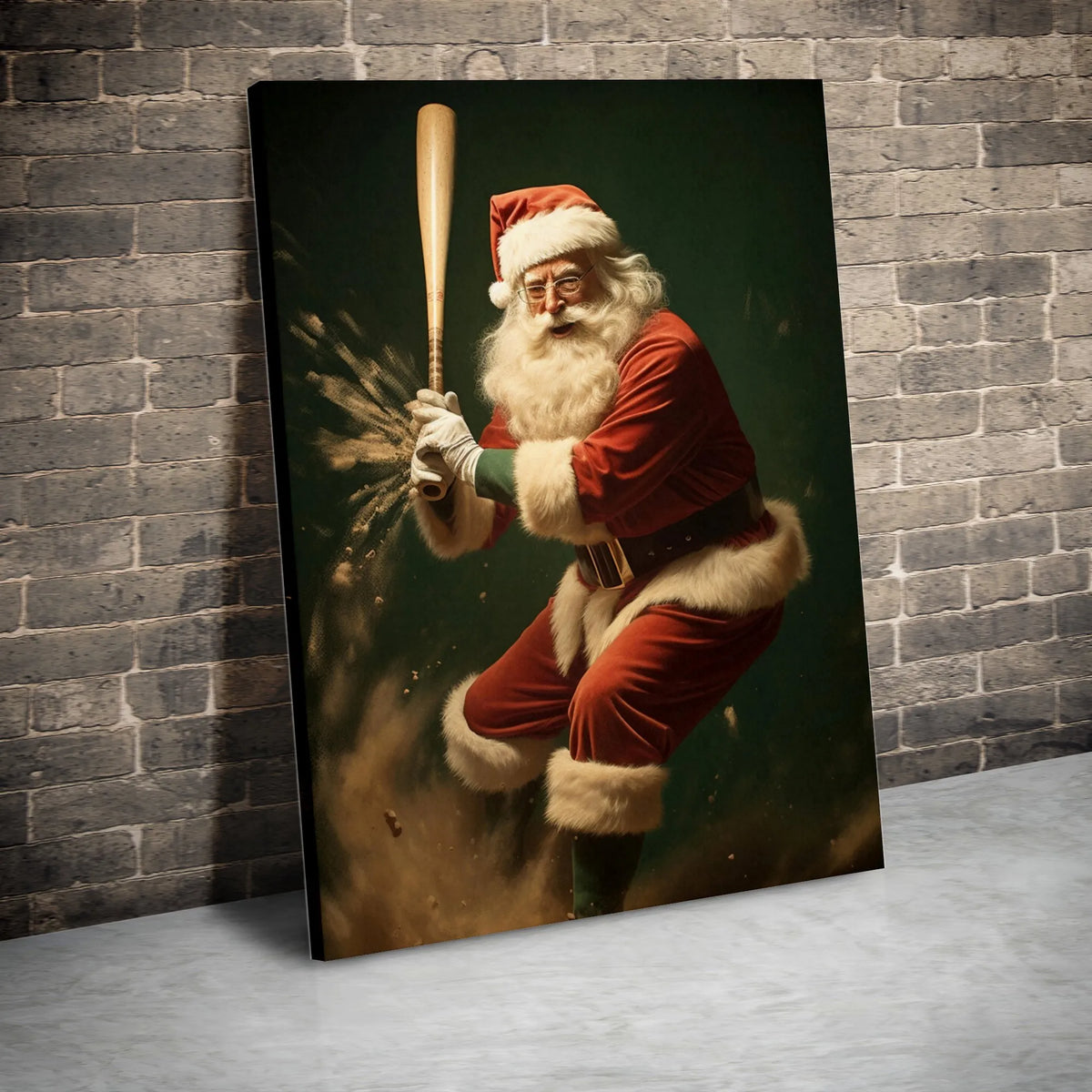 Action Sports Holiday Canvas, Santa Claus Baseball Canvas Print, Christmas Baseball Wall Art, Humorous Santa Sports Fan Canva