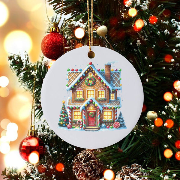 Holiday Candy Ornament, Gingerbread House Christmas Ornament, Sweet Winter Ceramic Ornament, Festive Tree Decor, Family Keeps