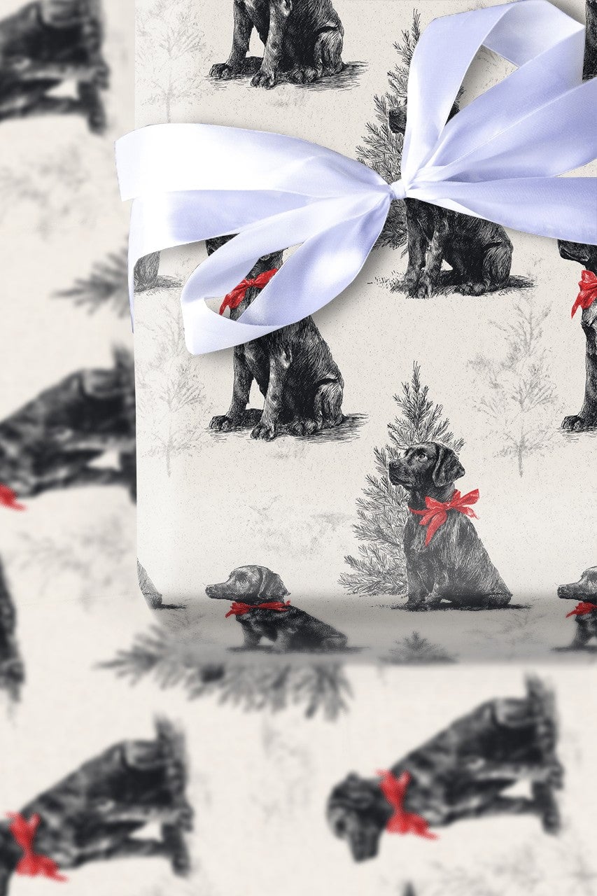 Vintage Dog Holiday Gift Wrap, Black Labrador Christmas Wrapping Paper, Retro Lab Pine Tree Wrapping Paper, Pet Lover Gift Wr