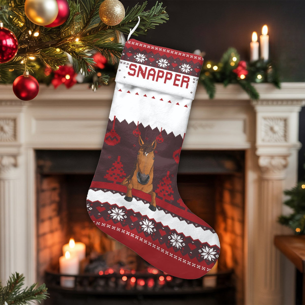 Reindeer Antlers Horse Christmas Stocking, Horse Christmas Stocking, Ugly Sweater Equestrian Holiday Stocking, Country Farm M