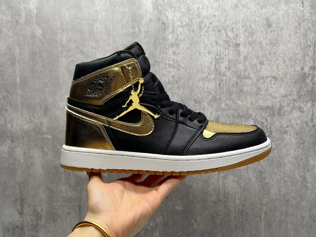 High Top Sneakers, Black Gold Colorway, Lace Up Design, Casual Gift for Sneaker Fans