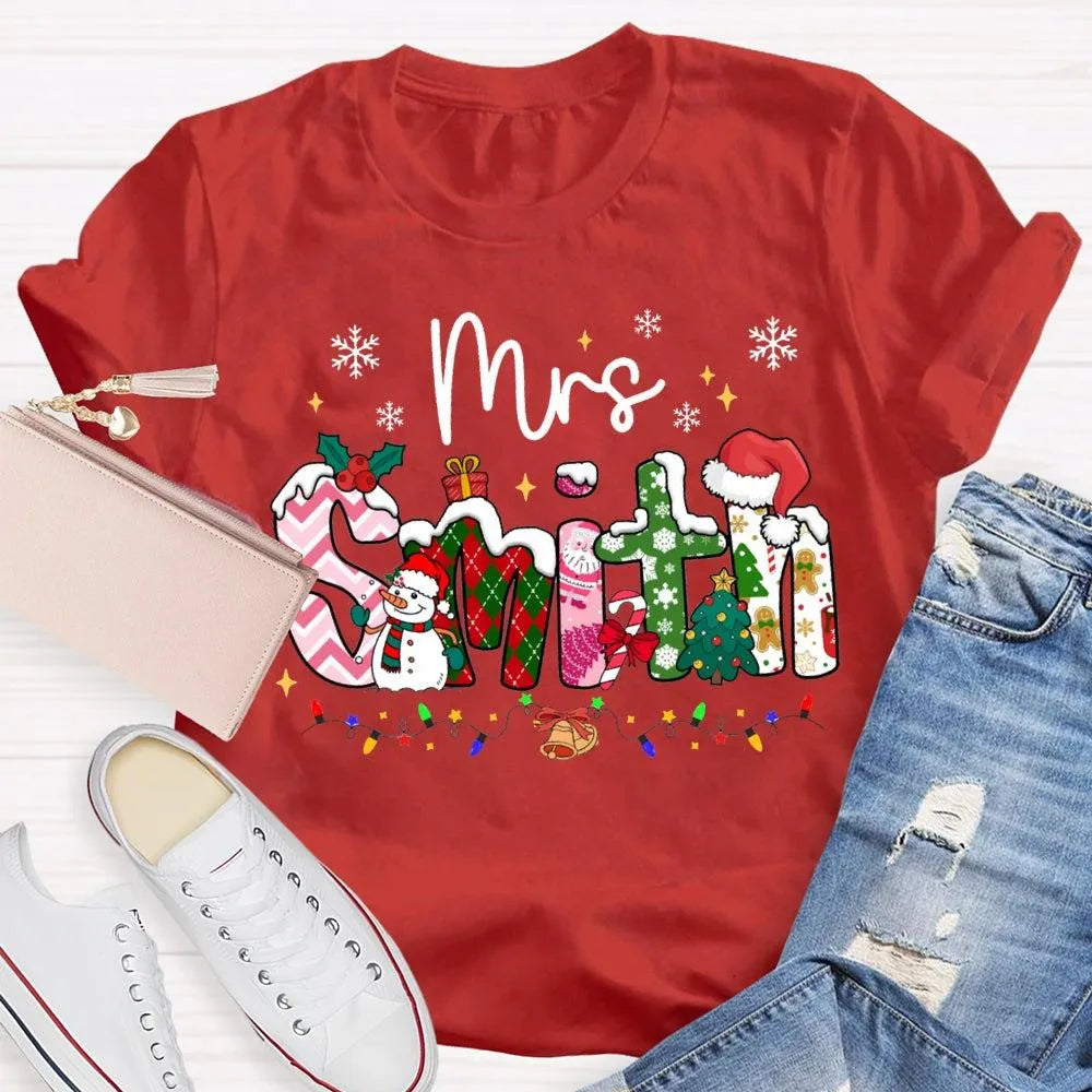 Custom Name Snowflake Holiday Shirt, Personalized Christmas Lights T-Shirt, Matching Family Xmas Graphic Tee, Holiday Season 