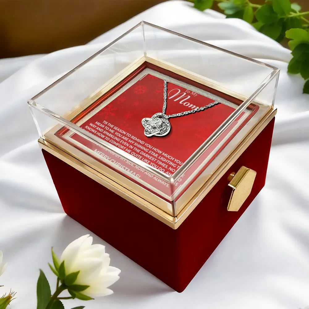Rose Box Mom Necklace, Mom Love Knot Necklace, Sparkling CZ Crystal Pendant Necklace, Christmas Present from Son or Daughter,