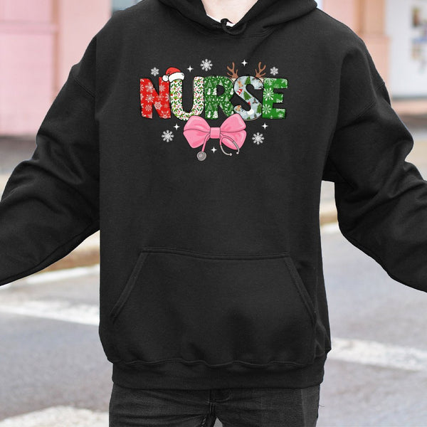 Holiday Stethoscope Hooded Sweatshirt, Festive Christmas Nurse Hoodie, Adorable Nursing Student Xmas Pullover, Healthcare Wor