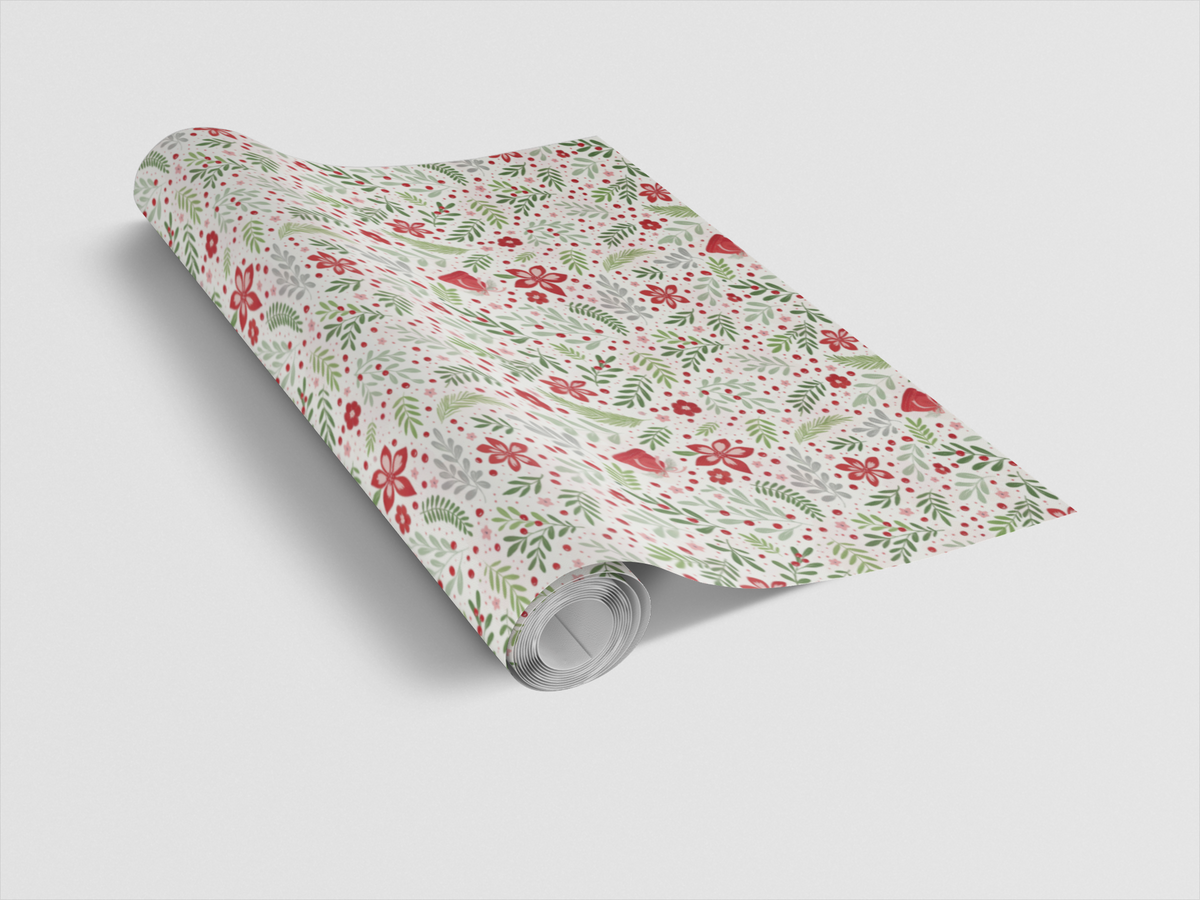 Botanical Christmas Gift Wrap, Winter Blossom Wrapping Paper, Festive Floral Holiday Wrapping Paper, Crimson Berry Winter Gif