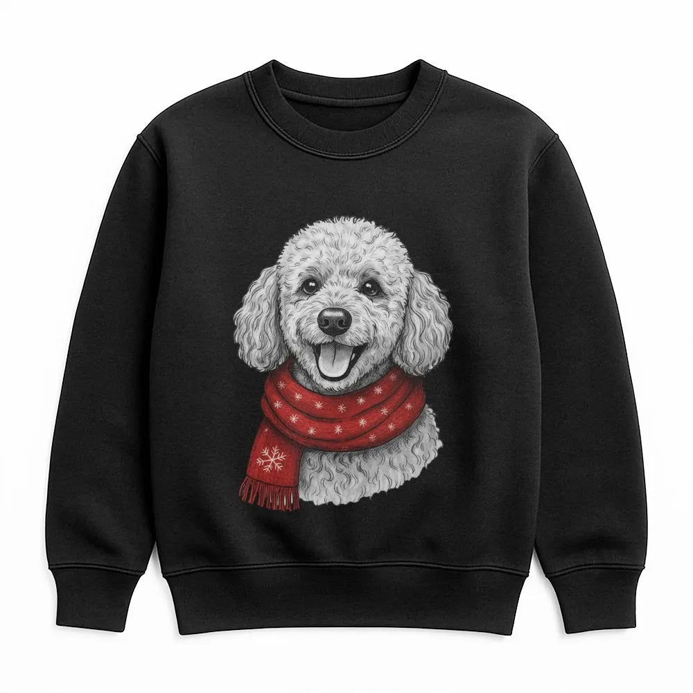 Festive Scarf Poodle Holiday Sweater, Poodle Christmas Sweatshirt, Adorable Winter Poodle Crewneck, Comfy Dog Lover Animal Gr