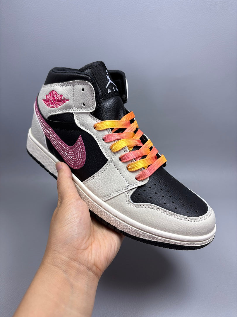 High Top Sneakers, Black Pink Colorway, Lace Up Design, Casual Gift for Sneaker Fans