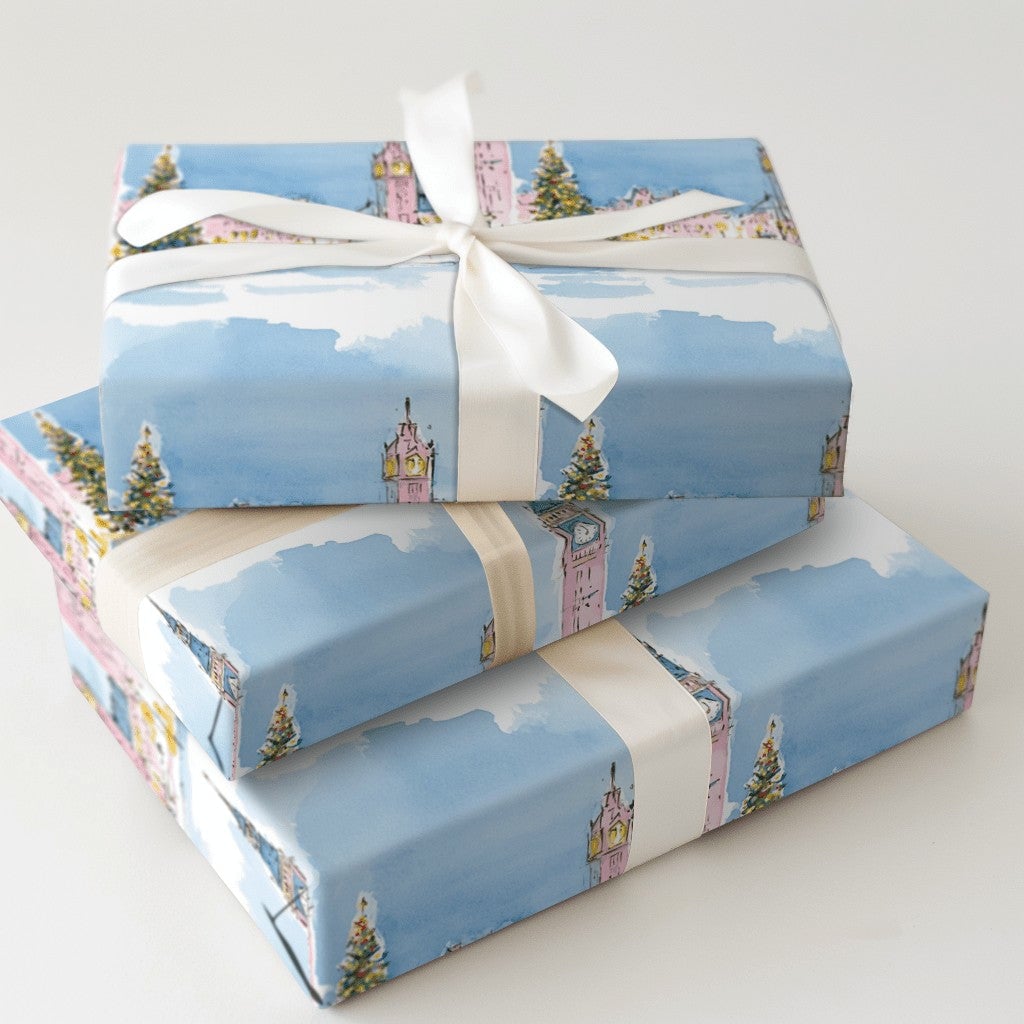 Watercolor Winter Cityscape Gift Wrap, London Big Ben Christmas Wrapping Paper, Festive London Holiday Wrapping Paper, Travel