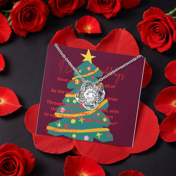Holiday Message Card Pendant, Christmas Love Knot Necklace, Cubic Zirconia Love Knot Necklace, Romantic Wife Necklace, Presen