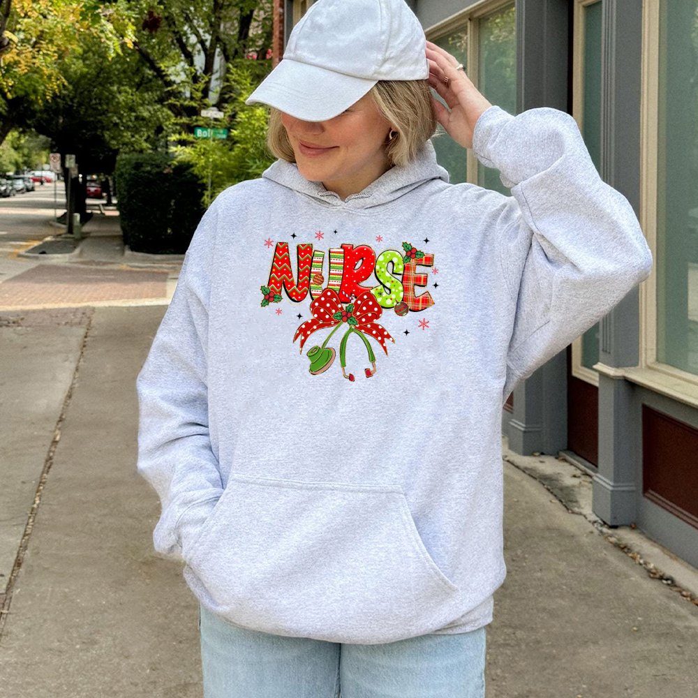 Healthcare Holiday Medical Hoodie, Festive Stethoscope Christmas Nurse Hoodie, Adorable RN Nursing Student Hoodie, Winter Hos