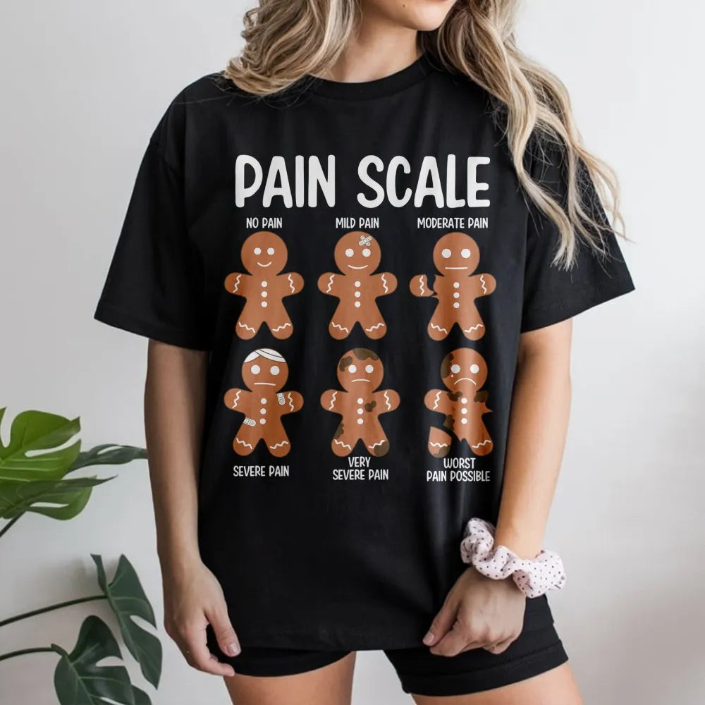 Humorous Holiday Cookie Medical Shirt, Gingerbread Man Pain Scale T-Shirt, Nurse Christmas Graphic Tee, Doctor Healthcare Sta