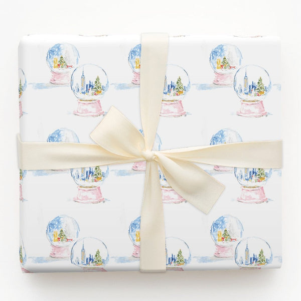 Watercolor New York City Skyline Gift Wrap, NYC Snow Globe Christmas Wrapping Paper, Winter Holiday Wrapping Paper Roll