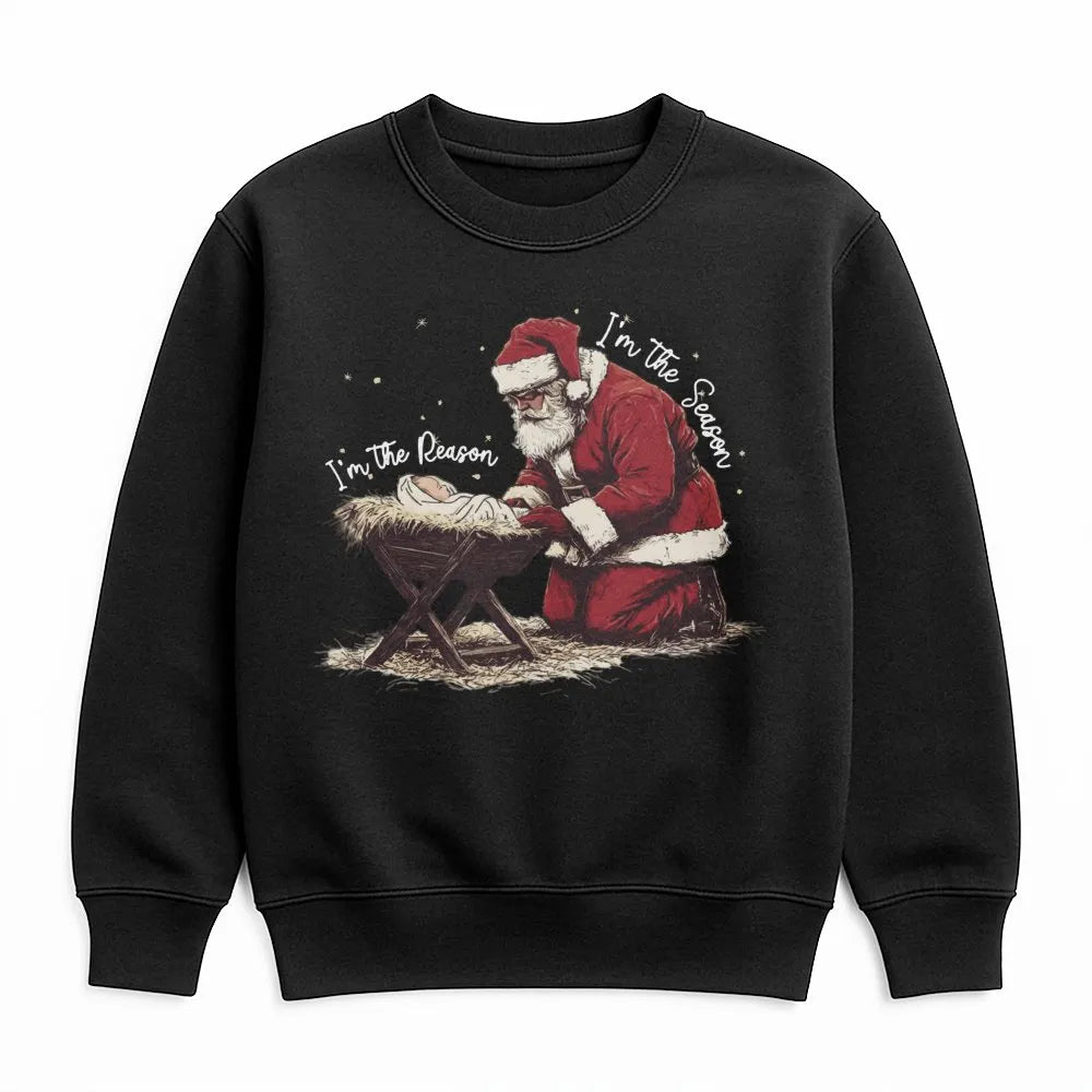 Kneeling Santa Sweatshirt, Jesus Is the Reason for the Season Sweatshirt, Christian Christmas Crewneck