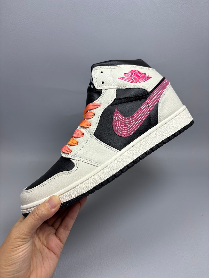 High Top Sneakers, Black Pink Colorway, Lace Up Design, Casual Gift for Sneaker Fans