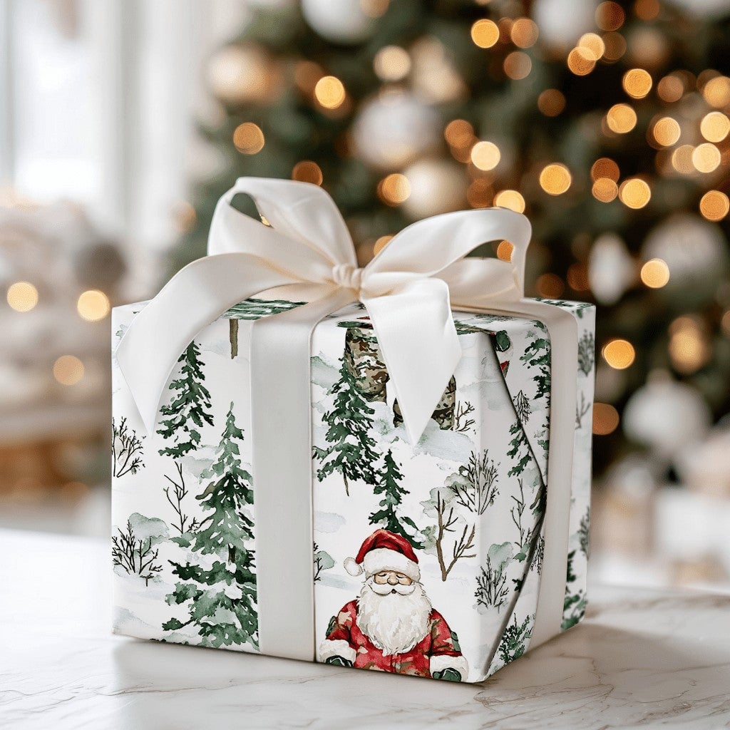 Military Soldier Holiday Gift Wrap, Camo Santa Christmas Wrapping Paper, Camouflage Santa Wrapping Paper, Veteran Present Wra