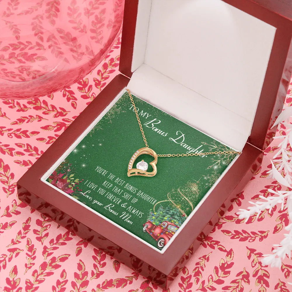 Stepdaughter Heart Necklace, Bonus Daughter Necklace, Forever Love Pendant Necklace, Cubic Zirconia Jewelry Present, Christma