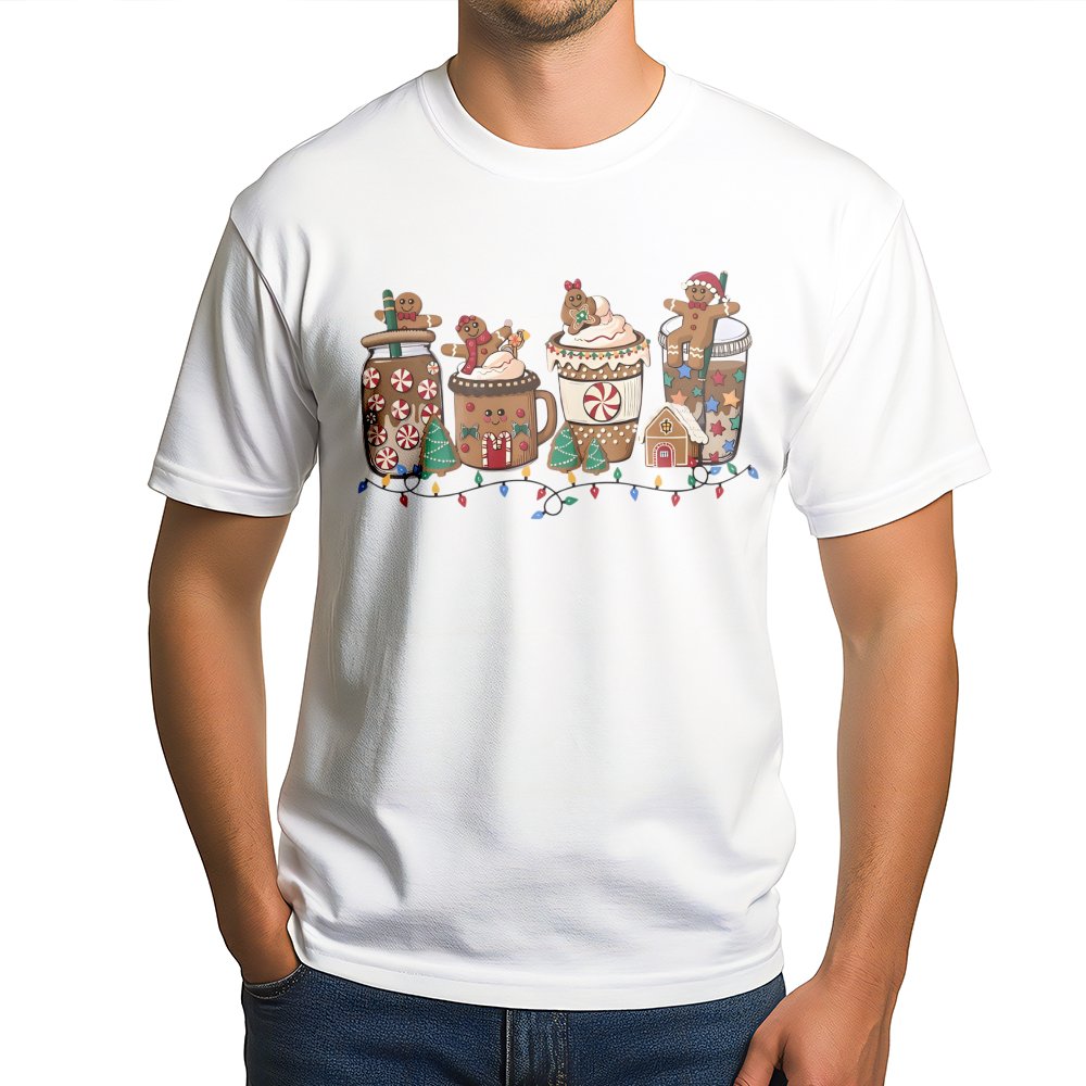 Adorable Holiday Coffee Shirt, Gingerbread Hot Cocoa T-Shirt, Christmas Gingerbread Graphic Tee, Festive Winter Coffee Tee, C
