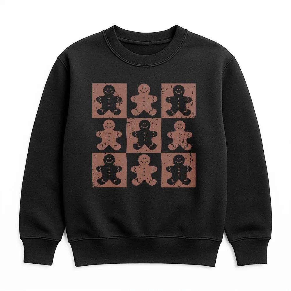 Retro Christmas Cookie Sweatshirt, Checkered Gingerbread Man Sweatshirt, Adorable Holiday Crewneck, Vintage Winter Pullover S