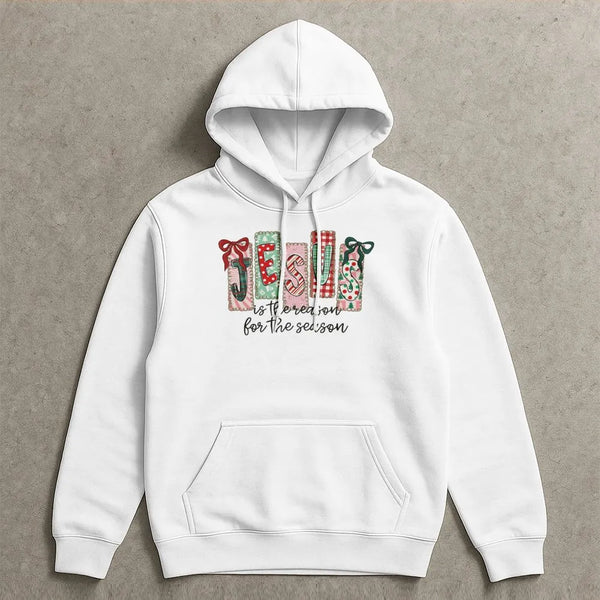 Christian Christmas Hoodie, Jesus Is the Reason for the Season Hoodie, Plaid Candy Cane Holiday Sweatshirt, Faith Christmas H