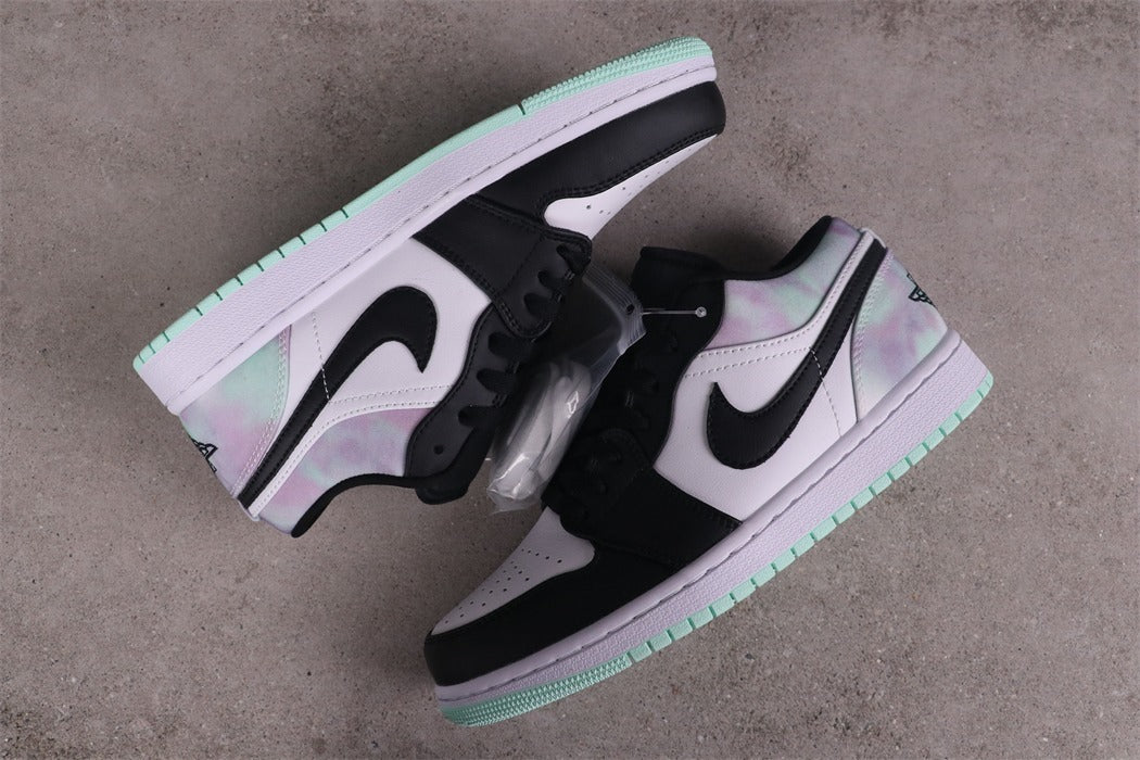 Low Top Sneakers, Black Green Colorway, Tie Dye Pattern, Gradient Colorway, Lace Up Design, Casual Gift for Sneaker Fans