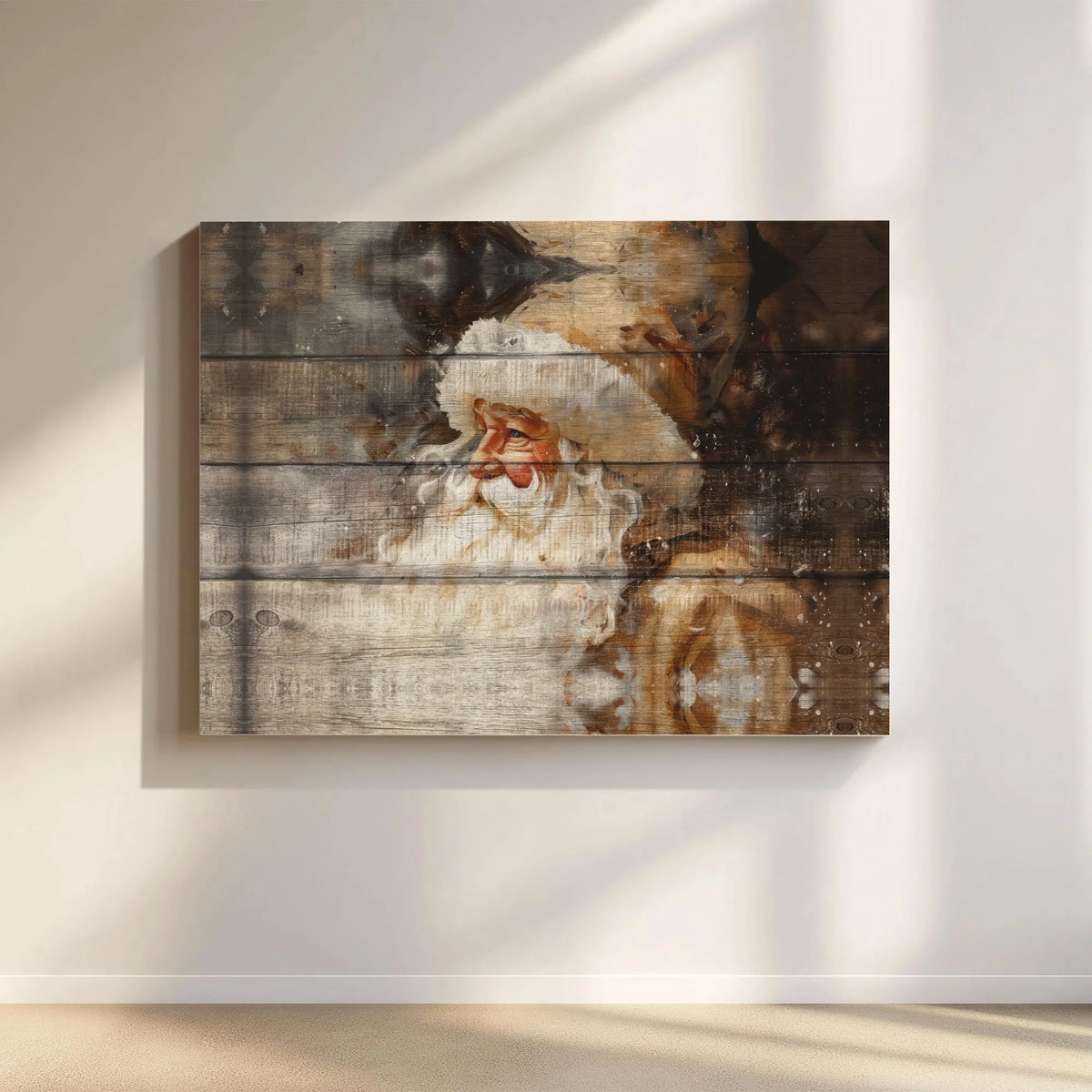 Vintage Wood Grain Holiday Canvas Art, Rustic Santa Claus Canvas, Christmas Farmhouse Canvas Print, Winter Wall Decor, Xmas H