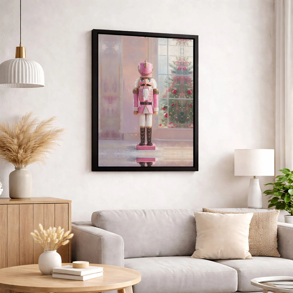 Christmas Tree Holiday Canvas Print, Pink Nutcracker Canvas Wall Art, Pastel Xmas Nutcracker Canvas Decor, Winter Holiday Wal