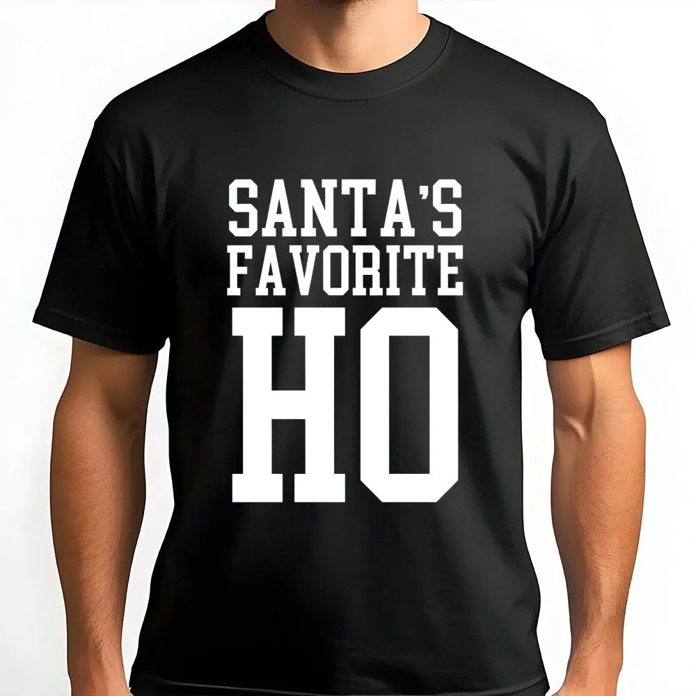 Humorous Christmas Party Shirt, Santas Favorite Ho T-Shirt, Sarcastic Naughty List Tee, Retro Holiday Graphic T-Shirt, Humor 