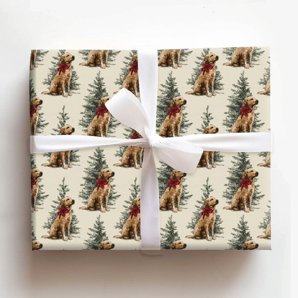 Vintage Dog Holiday Gift Wrap, Golden Retriever Christmas Wrapping Paper, Adorable Pet Lover Wrapping Paper, Festive Xmas Gif