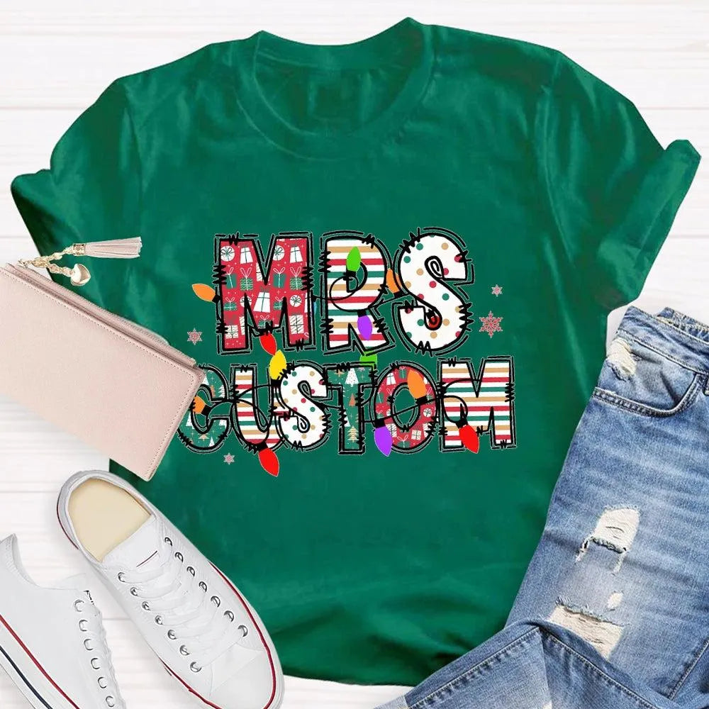 Custom Family Holiday Shirt, Personalized Christmas Lights Name T-Shirt, Adorable Festive Graphic Tee, Matching Christmas Cre