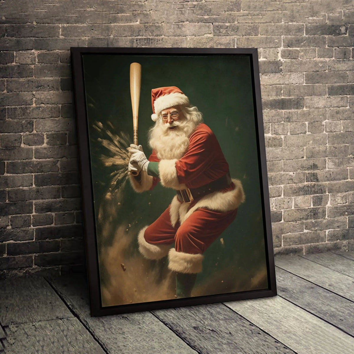 Action Sports Holiday Canvas, Santa Claus Baseball Canvas Print, Christmas Baseball Wall Art, Humorous Santa Sports Fan Canva