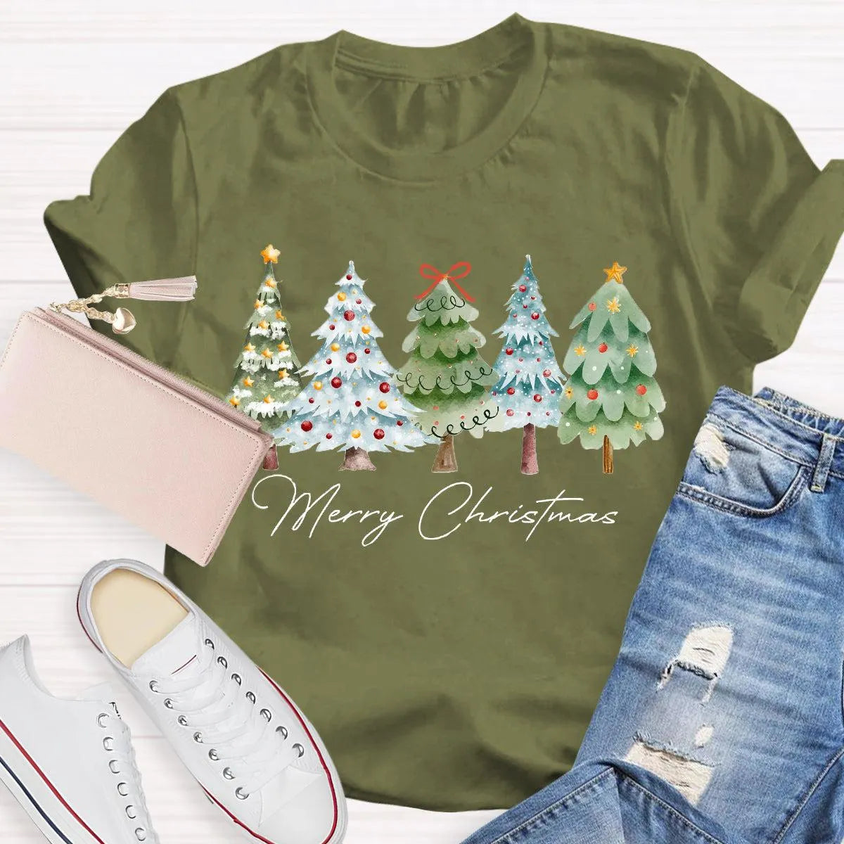 Festive Christmas Tree Shirt, Merry Christmas Tree T-Shirt, Retro Holiday Graphic Tee, Winter Xmas Pullover Tee, Christmas Pr