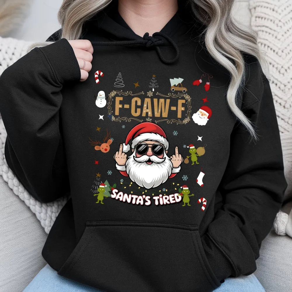 Humorous Middle Finger Christmas Hoodie, Santa's Tired Hoodie, Sarcastic Xmas Hooded Sweatshirt, Holiday Graphic Hoodie, Adul