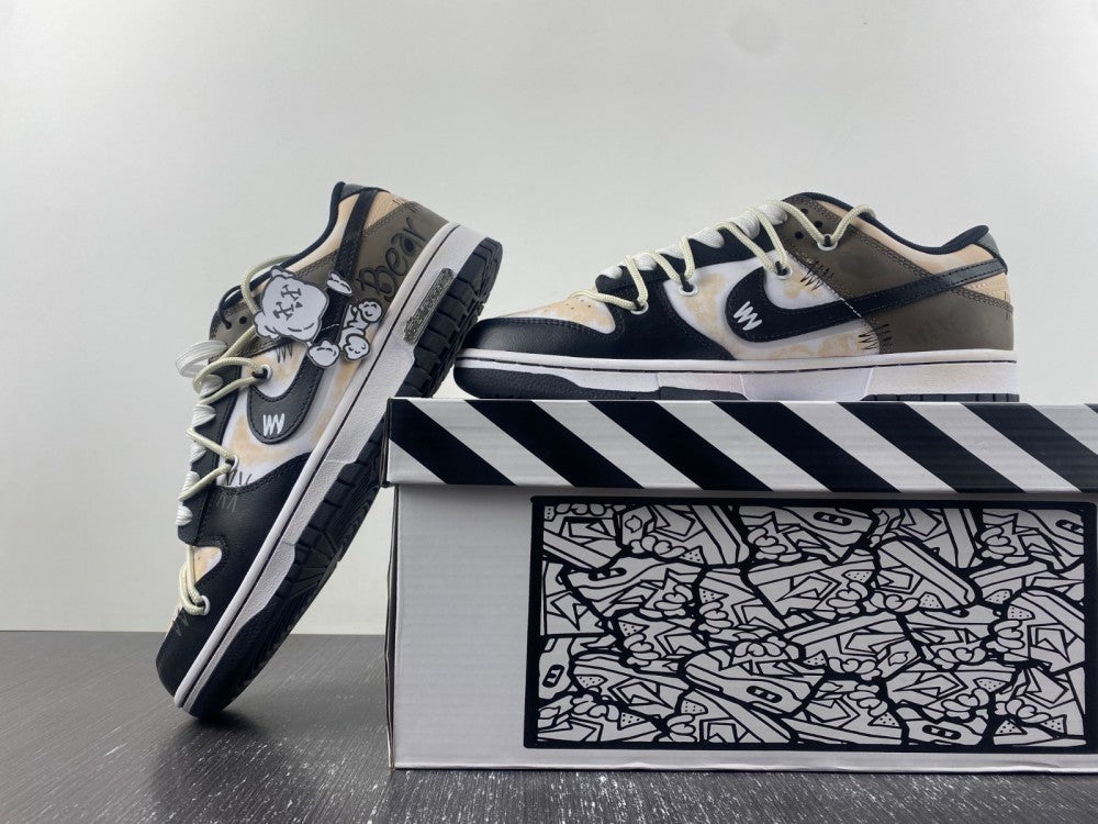 Low Top Sneakers, White Black Brown Colorway, Lace Up Design, Casual Gift for Sneaker Fans