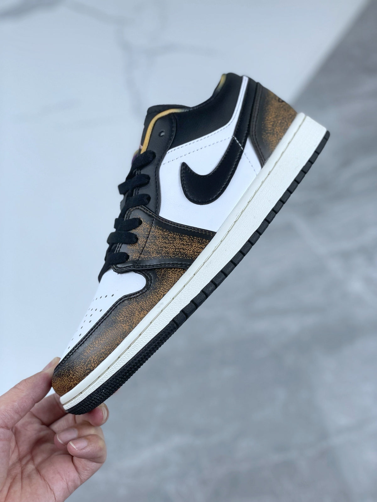 Distressed Low Top Sneakers, Brown White Colorway, Lace Up Design, Distressed Finish, Casual Gift for Sneaker Fans