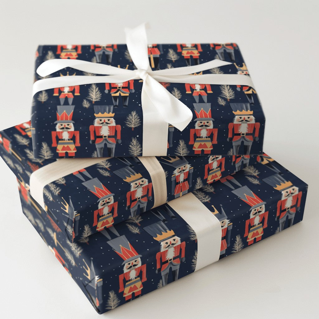 Navy Blue Nutcracker Gift Wrap, Nutcracker Christmas Wrapping Paper, Holiday Soldier Wrapping Paper, Festive Winter Holiday W