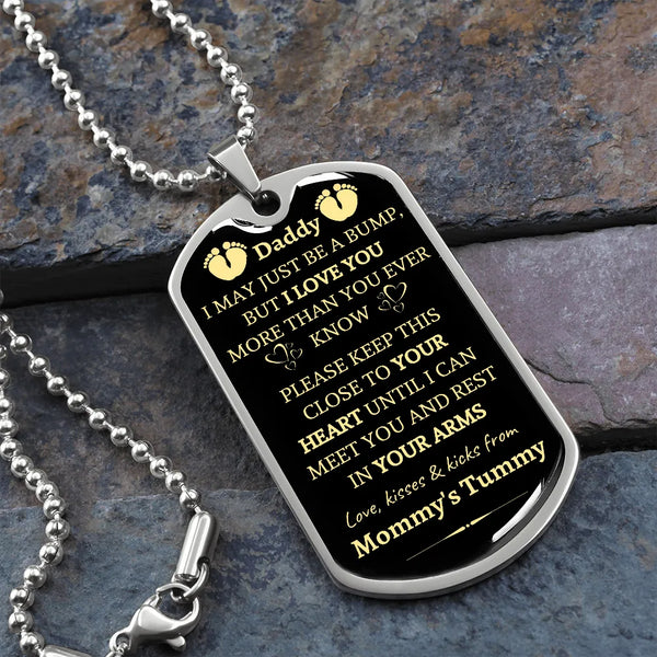 Baby Bump Christmas Dog Tag Pendant, Daddy to Be Dog Tag Necklace, New Dad Keepsake Jewelry, First Time Dad Necklace, Present