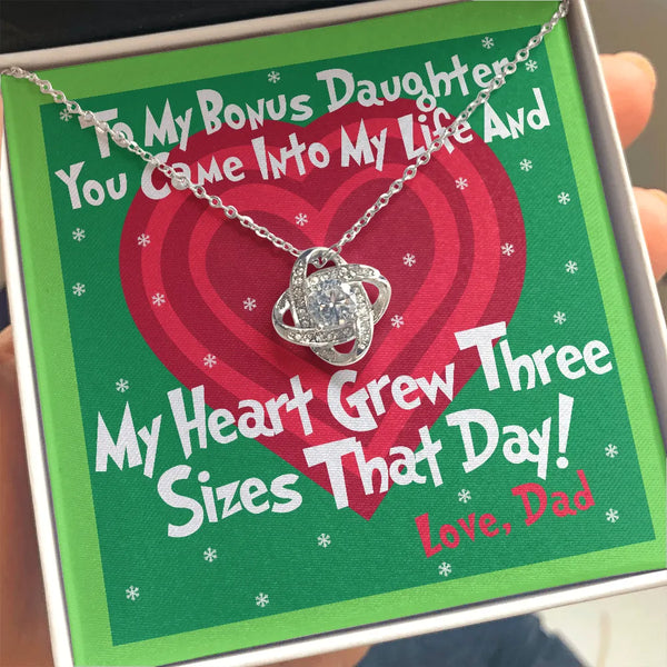 Stepdaughter Pendant Necklace, Bonus Daughter Love Knot Necklace, Christmas Message Card Knot Necklace, Present for Stepdaugh