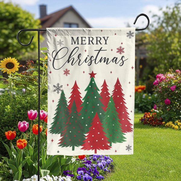 Festive Holiday Yard Flag, Merry Christmas Trees Garden Flag, Winter Porch Lawn Flag, Outdoor Christmas Flag Decor, Seasonal 