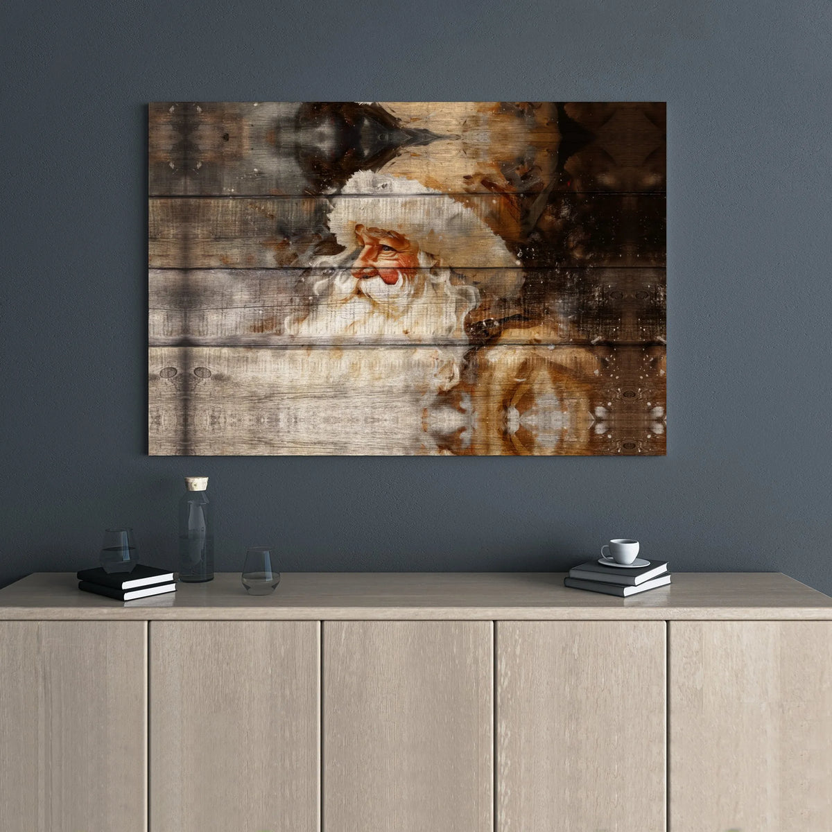 Vintage Wood Grain Holiday Canvas Art, Rustic Santa Claus Canvas, Christmas Farmhouse Canvas Print, Winter Wall Decor, Xmas H