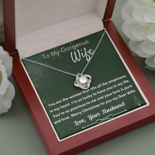 14k White Gold Love Knot Pendant, Love Knot Necklace for Wife, Sparkling Cubic Zirconia Knot Necklace, Romantic Wife Christma